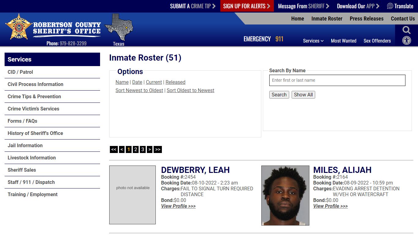 Inmate Roster - Robertson County TX Sheriff